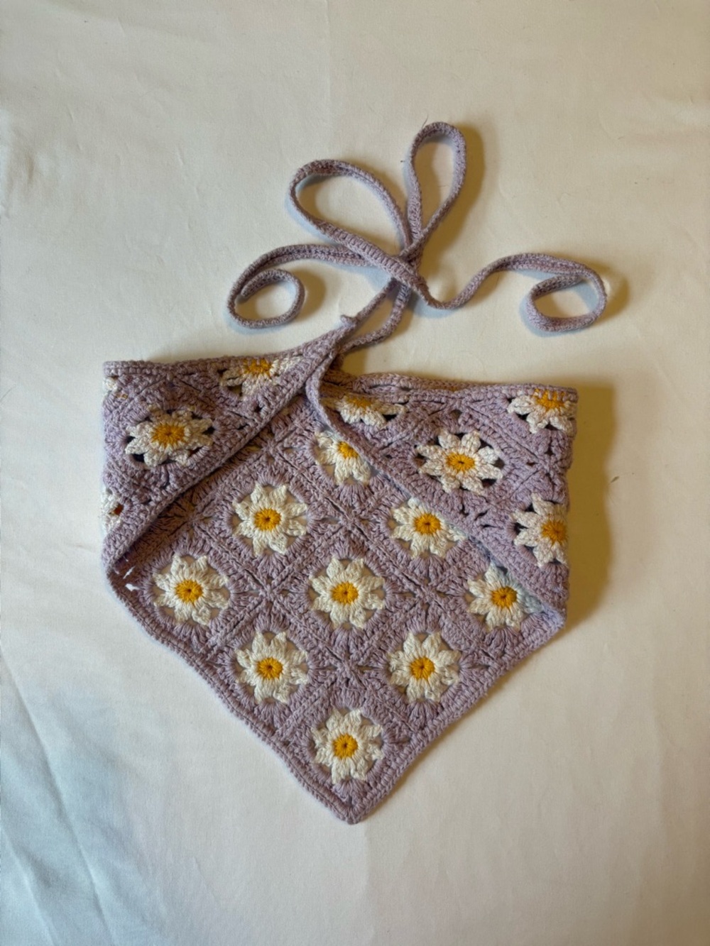 Crochet Daisy Bandana Headband Light Lavender and White